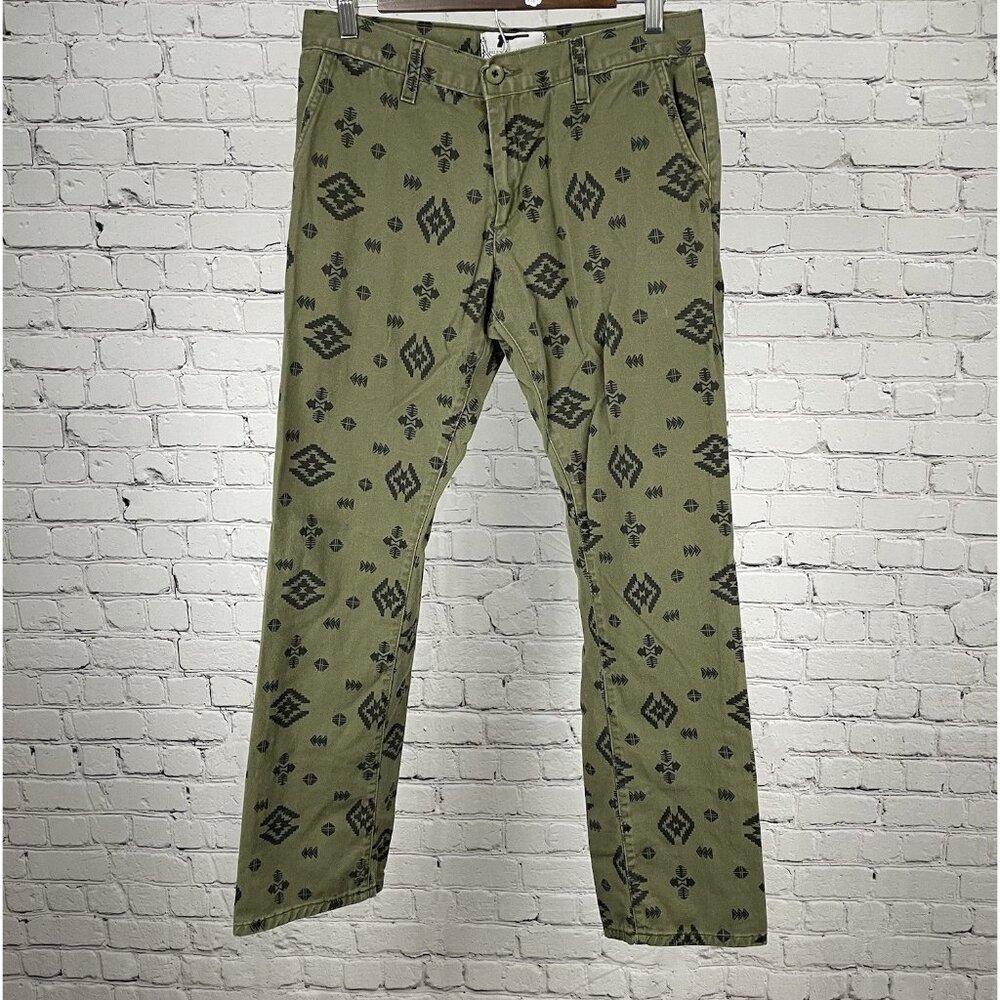 Silence Is Golden Denim Green Navajo Print Straight Leg Pants USA 32 (30x30)